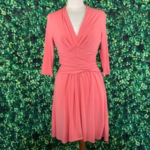 Antonio Melani size small coral wrap crossover 3/4 sleeve dress fit and flare